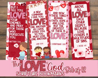 Valentine Bookmark Scripture | Love of God Set of 12 | INSTANT DOWNLOAD | Youth Ministry Printable | Bible Memory Verse for Kid Church