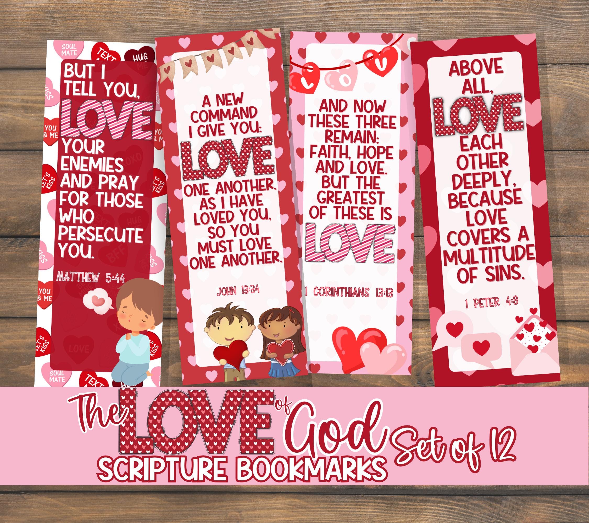 Scripture Memory Bookmark Valentine Bookmark Scripture | Love of God Set of 12 | INSTANT DOWNLOAD ...
