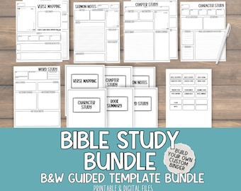 Bible Study Printables Beginners Black & White | Binder Bundle | Scripture Journaling | Daily Reading