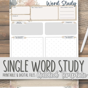 Plantilla guiada para el estudio de palabras bíblicas / Devocional diario / Estudio bíblico para principiantes / Diario bíblico / Hojas de trabajo en formato PDF / Goodnotes Digital