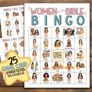 Bingo voor vrouwen van de Bijbel | Bingo met bijbelse karakters | Voorschoolse thuisschool zondagsschoolactiviteit | Kerkspel voor kinderen | Christelijke jeugdbediening