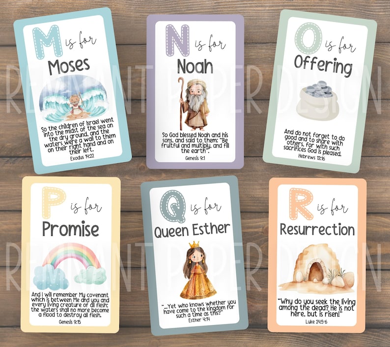 ABC Bible Flashcards Preschool | Children's Bible Study | Scripture Learning Aid | Sunday School Activity | Christian Homeschool | Printable image 4