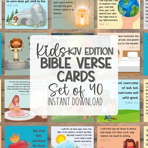 Schriftkarten für Kinder KJV 40er-Set SOFORTIGER DOWNLOAD 4 x 4 mit entzückenden Illustrationen | Ermutigende Bibel-Vers-Erinnerungskarten |