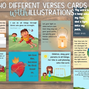 Pode incluir: Um conjunto de 40 cartas ilustradas com vers&iacute;culos b&iacute;blicos. Cada carta tem uma ilustra&ccedil;&atilde;o colorida e um vers&iacute;culo b&iacute;blico. Os vers&iacute;culos incluem "Tudo posso naquele que me fortalece." e "Assim brilhe a vossa luz diante dos homens, para que vejam as vossas boas obras e glorifiquem o vosso Pai que est&aacute; nos c&eacute;us."