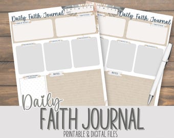 BEIGE Daily Faith Journal | Christian Journal Printable | Bible Study Planner | Scripture Tracker | Prayer Journal PDF | Multiple Sizes