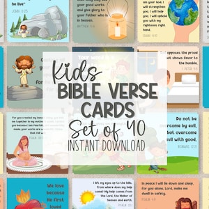Einfache Bibelverse für Kinder Set von 40 SOFORTIGER DOWNLOAD 10,5 x 10,5 mit entzückenden Illustrationen | Ermutigende Bibel-Vers-Erinnerungskarten |
