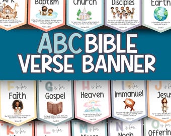 ABC Bible Verse Banner | Sunday School Classroom Decor | Scripture Memory | Visual Homeschool Education Tool | Youth Ministry | Kids Church