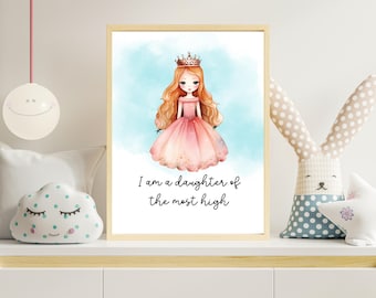 I Am A Daughter Of The King Sign | Princess of the Most High| PINK Room Wall Art Inspirational Nursery Decor | Christian Girl Aesthetic |
