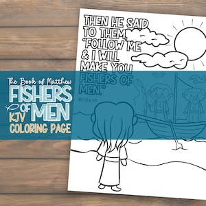Fishers of Men Coloring Page | Jesus Lesson | Sunday School Craft | Matthew 4:19 KJV | Christian Printable for Kids | Digital Download
