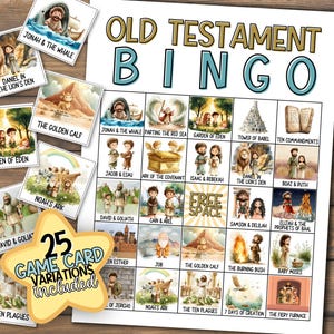 Bingo da Bíblia do Antigo Testamento | Jogo criativo para imprimir para crianças | Bingo da Escola Dominical | Cartões de atividades com histórias bíblicas | Igreja para crianças | Tempo em família