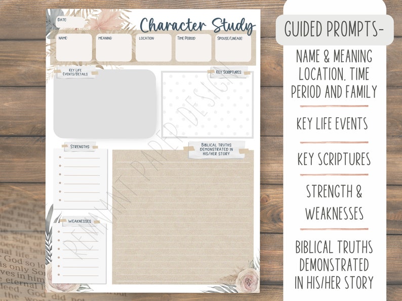 Bible Character Study Guide | Journal Worksheets for Women | Bible ...