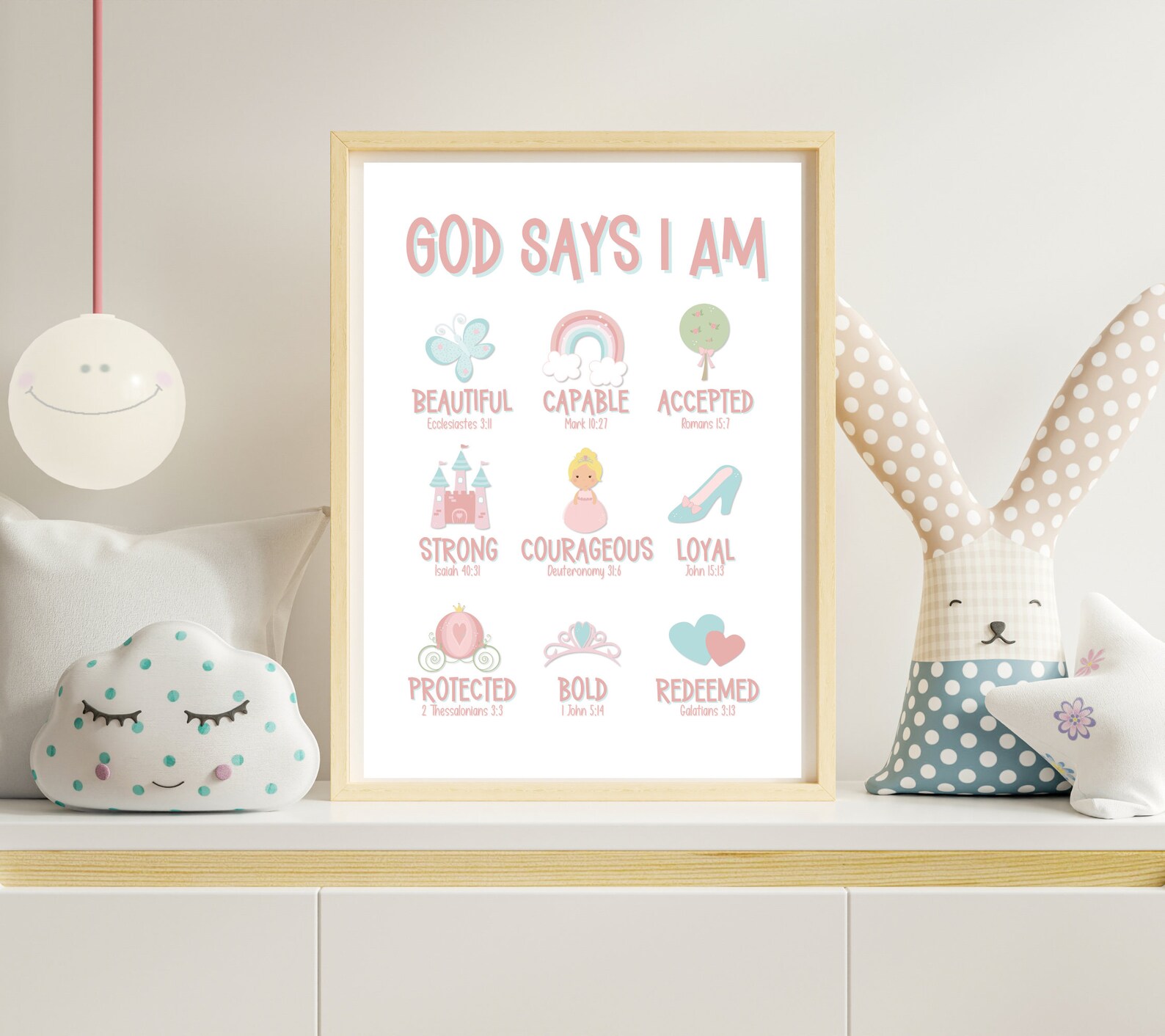 God Says I Am Poster Princess Themed | Pink Girly Wall Art | Christian ...