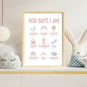 God Says I Am Poster Princess Themed | Pink Girly Wall Art | Christian ...