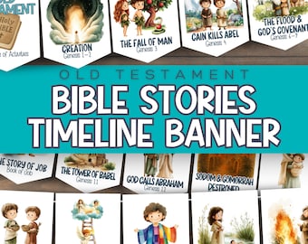 Bible Story Banner | Old Testament Timeline Printable | Children Church Bulletin Board Decor | Sunday School Kids Church Decor Activity