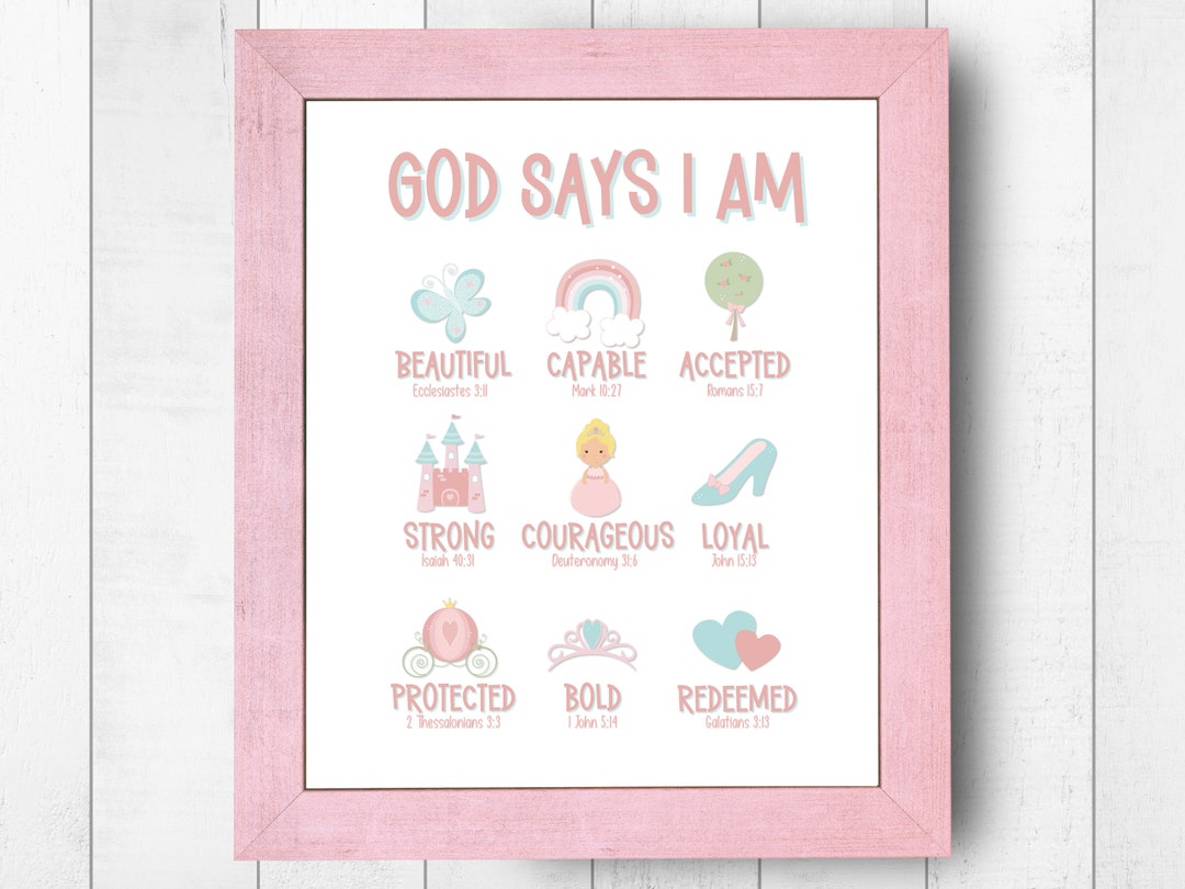 God Says I Am Poster Princess Themed | Pink Girly Wall Art | Christian ...