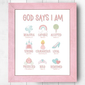 God Says I Am Poster Princess Themed | Pink Girly Wall Art | Christian ...