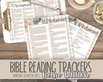 Bible Reading Chapter Tracker BEIGE | Printable Daily Checklist | Bible in a Year | Christian Planner | Bible Study Log | Reading Tracker