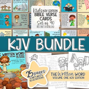 Schede da colorare KJV Schede di versetti biblici da memorizzare Schede di attività per bambini della scuola domenicale / PACCHETTO / Lavoro mattutino con il cestino / Tracciamento delle Scritture /