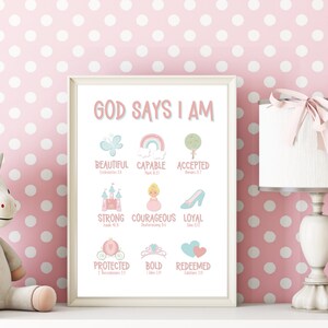 God Says I Am Poster Princess Themed | Pink Girly Wall Art | Christian ...