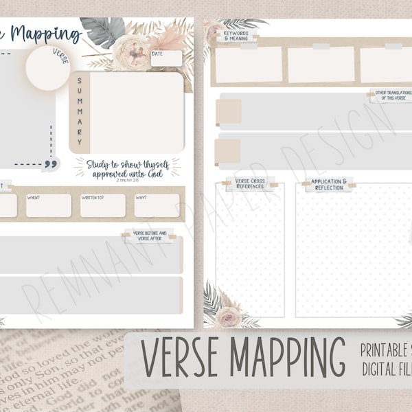 Bible Verse Mapping Printable PDF | INSTANT DOWNLOAD | Bible Study Printable | Bible Worksheet | Happy Planner | Scripture Study Printable