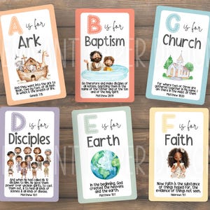 ABC Bible Flashcards Preschool | Children's Bible Study | Scripture Learning Aid | Sunday School Activity | Christian Homeschool | Printable image 2
