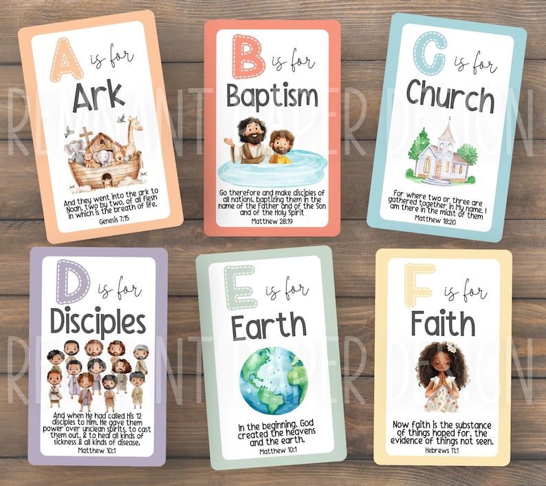 ABC Bible Flashcards Preschool | Children's Bible Study | Scripture Learning Aid | Sunday School Activity | Christian Homeschool | Printable image 2