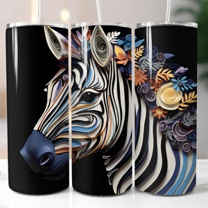 3D Zebra Tumbler Wrap Quilled Paper 20oz Skinny Tumbler Sublimation Wild Animal Tumbler Design Wildlife Download PNG