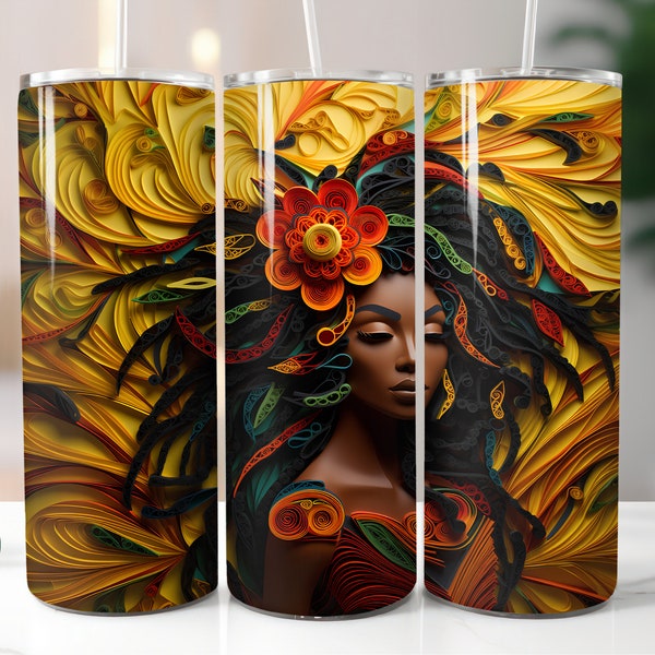 Black Woman 3D Tumbler Wrap Digital Download 20oz Skinny 3D Melanin Tumbler Wrap Rasta African American Sublimation Straight Design PNG