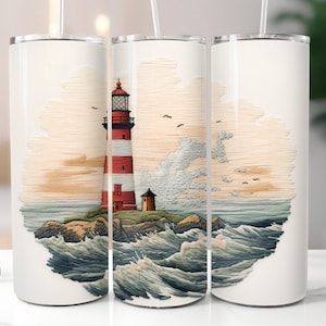 3D Lighthouse Tumbler Wrap 20oz Straight Skinny Tumbler Sea Tumbler Beach Design PNG