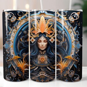 3D Tarot Tumbler Wrap Quilled Paper Descarga digital 20oz Skinny Tumbler Wrap Diseño de sublimación espiritual Esotérico Vaso recto PNG
