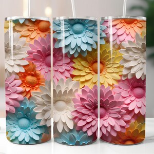 3D Gerbera Flower Tumbler Wrap Quilled Paper Digital Download 20oz Skinny Tumbler Wrap Floral Sublimation Print Design Straight Tumbler PNG