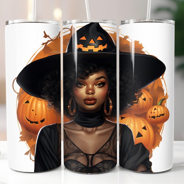 3D Black Woman Halloween Tumbler Wrap 20oz Skinny Tumbler Halloween Black Girl Sublimation Design Tumbler Digital Download PNG