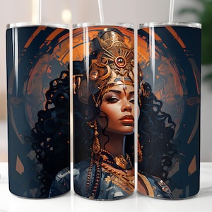 3D Black Queen Tumbler Wrap 20oz Skinny Tumbler Sublimation Design Black Woman Tumbler Digital Download African American PNG Melanin Girl