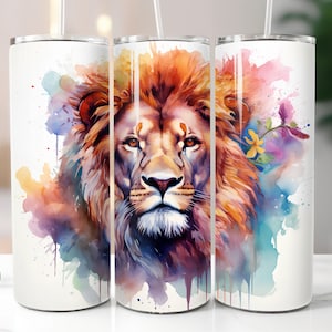 3D Lion Tumbler Wrap Bundle 20oz Skinny Tumbler Watercolor Lion Sublimation Tumbler Animal Design PNG