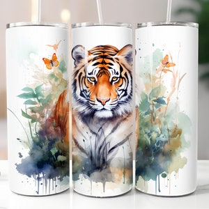 3D Tiger Tumbler Wrap Bundle 20oz Skinny Tumbler Watercolor Tiger Sublimation Tumbler Animal Design PNG