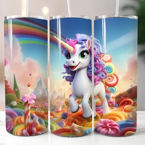 3D Unicorn Tumbler Wrap Digital Download 20oz Skinny Tumbler Wrap Cartoon Horse Sublimation Print Design Straight Kids Tumbler PNG