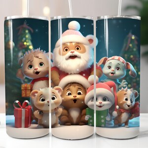3D Christmas Cartoons Tumbler Wrap 20oz Straight Skinny Tumbler Xmas Cute Sublimation Design Embroidery PNG