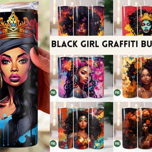 3D Black Woman Tumbler Wrap Bundle Graffiti Style Digital Download Skinny 20oz Tumbler Wrap Black Girl PNG Sublimation Black Queen PNG