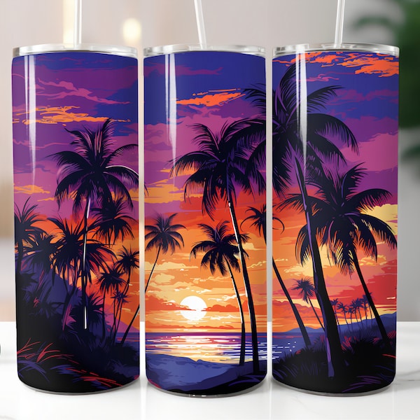 3D Palm Tree Tumbler Wrap Quilled Papier digitaler Download 20 Unzen Skinny Tumbler Wrap Palmies Sublimation Print Design gerade Tumbler PNG