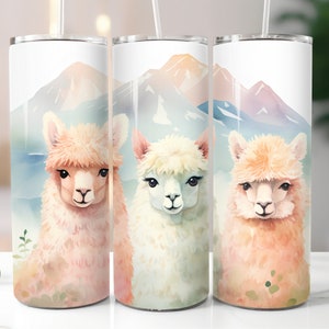 3D Alpacas Tumbler Wrap Digital Download 20oz Skinny Tumbler Wrap Lamas Mountains Sublimation Print Design Straight Llama Tumbler PNG