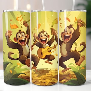 Kubek 3D Monkeys Tumbler Wrap Cartoon Animal Sublimacja Design Prosty kubek dla dzieci Sublimacja Zabawny kubek Monkey dla dzieci PNG Uroczy