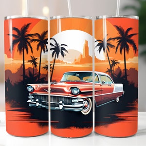 3D Car Wrap 20oz Skinny Tumbler Sublimation Straight Tumbler Design Cadillac Miami Digital Download PNG