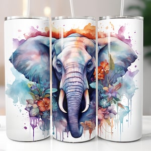 3D Elephant Tumbler Wrap Bundle 20oz Skinny Tumbler Watercolor Elephant Sublimation Tumbler Animal Design PNG
