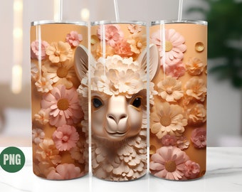 3D Alpaca 20oz Skinny Tumbler Sublimation Design Tumbler Wrap Llama Quilled Paper Straight Tumbler Animal Print Digital Download PNG