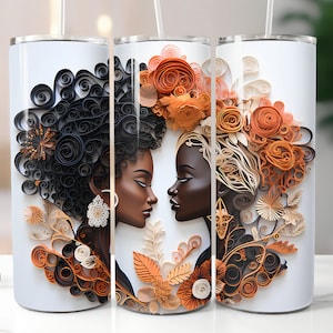 Black Women 3D Tumbler Wrap Digital Download 20oz Skinny 3D Melanin Tumbler Wrap African American Black Girl Sublimation Straight Design PNG
