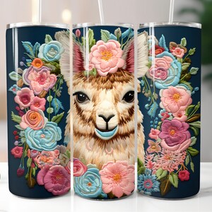 3D Alpaca Embroidery Tumbler Wrap Digital Download 20oz Skinny Tumbler Wrap Llamas Sublimation Print Design Straight Llama Tumbler PNG