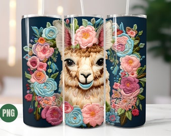 3D Alpaca Embroidery Tumbler Wrap Digital Download 20oz Skinny Tumbler Wrap Llamas Sublimation Print Design Straight Llama Tumbler PNG