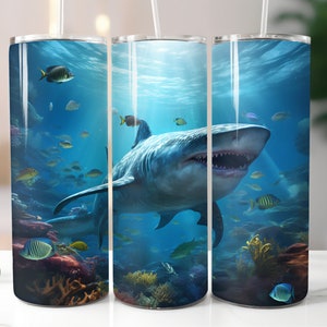 3D Hai Tumbler Wrap digitaler Download 20oz Skinny Tumbler Wrap Unterwasserwelt Sublimation Print Design gerade Fisch Tumbler PNG