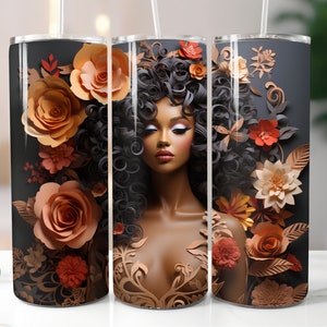 3D Black Girl Quilled Paper Tumbler Wrap 20oz Skinny Tumbler Sublimation Straight Design Black Woman Tumbler Digital Download Afro PNG