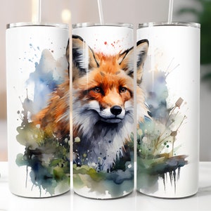 3D Fox Tumbler Wrap Bundle 20oz Skinny Tumbler Watercolor Fox Sublimation Tumbler Animal Design PNG